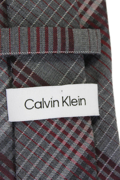Calvin Klein Mens Plaid Print Classic Length Tie Gray