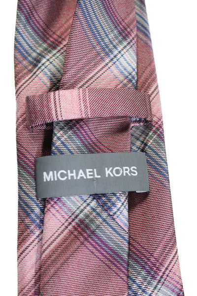 Michael Kors Mens Plaid Print Classic Length Tie Red