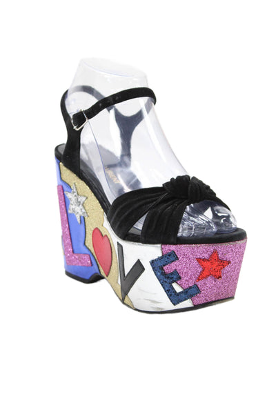 Saint Laurent Womens Leather Star Motif Platform Heels Multicolor Size 5