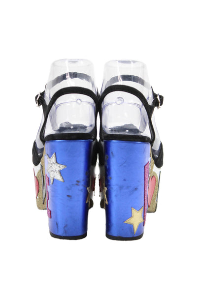 Saint Laurent Womens Leather Star Motif Platform Heels Multicolor Size 5