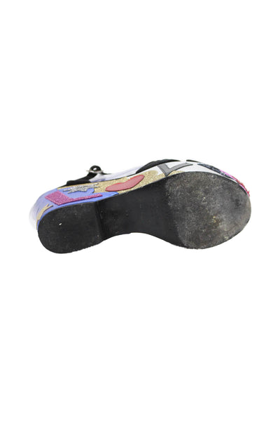 Saint Laurent Womens Leather Star Motif Platform Heels Multicolor Size 5