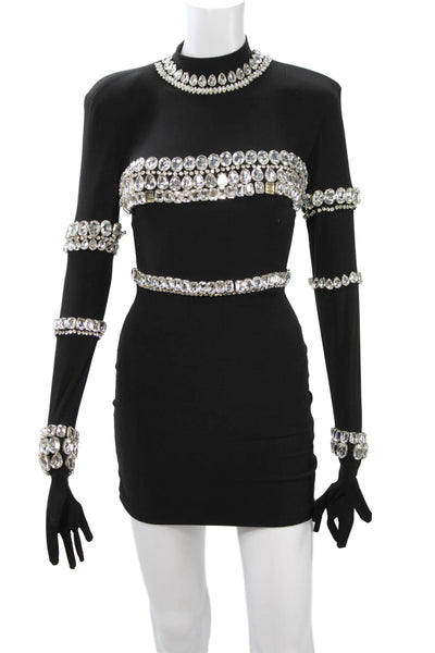 Albina Dyla Womens Bodycon Mini Dress Black Polyester Blend Size XS