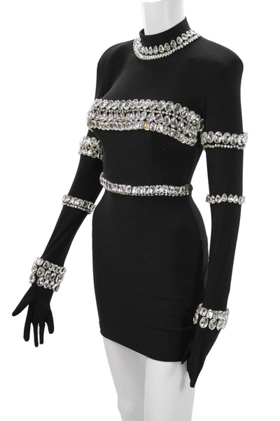 Albina Dyla Womens Bodycon Mini Dress Black Polyester Blend Size XS