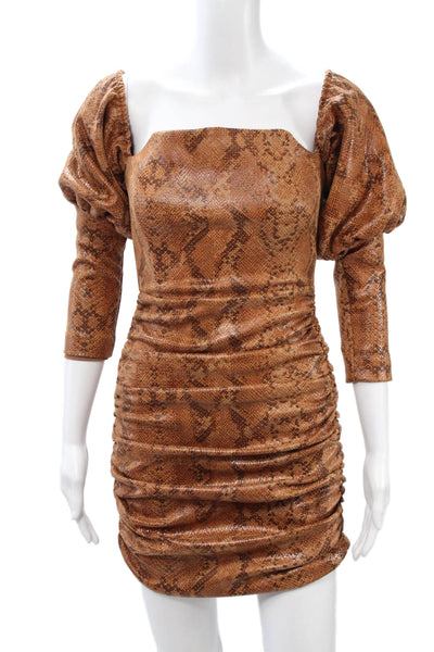Michael Costello x Revolve Womens Bodycon Mini Dress Brown Snake Print Size 2XS
