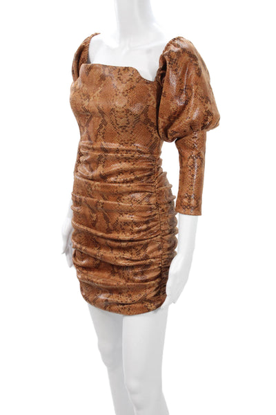 Michael Costello x Revolve Womens Bodycon Mini Dress Brown Snake Print Size 2XS