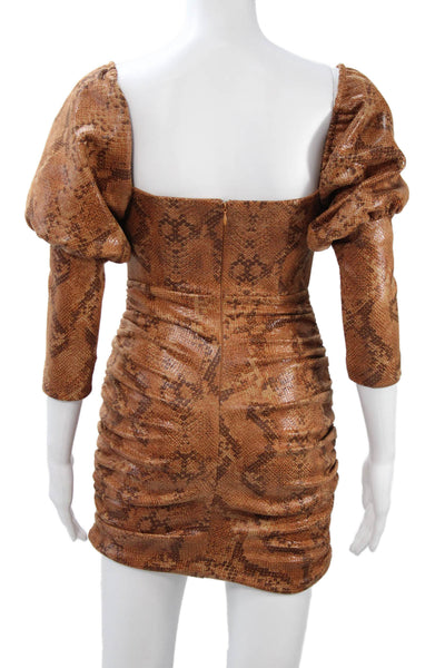 Michael Costello x Revolve Womens Bodycon Mini Dress Brown Snake Print Size 2XS