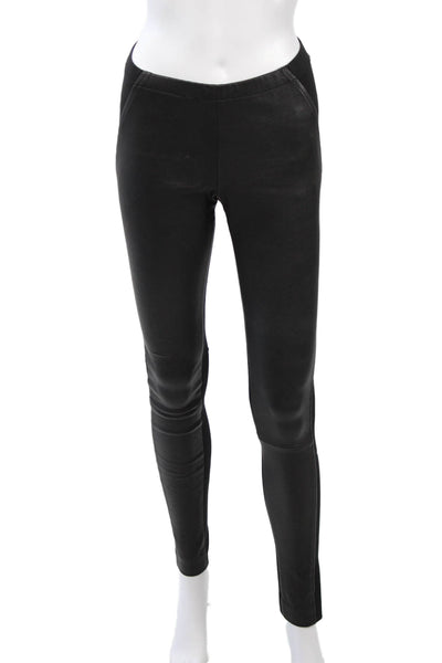 Donna Karan New York Women Black Leather Biker Ankle Jeggings Size 2