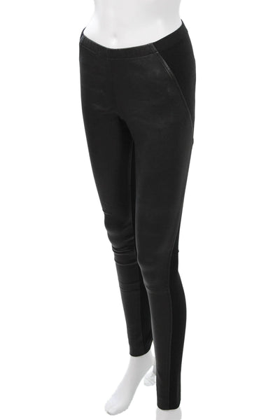 Donna Karan New York Women Black Leather Biker Ankle Jeggings Size 2