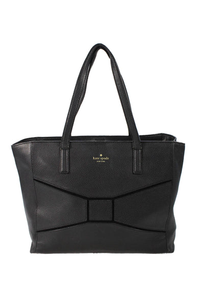 Kate Spade New York Womens Leather Gold Tone Tote Shoulder Handbag Black