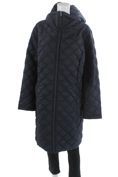 Tahari Womens Quilted Puffer Jacket Dark Blue High Neck Zip Polyester Size 2X