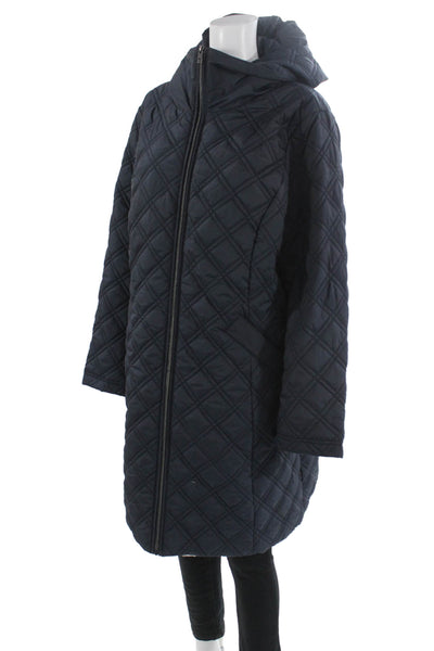 Tahari Womens Quilted Puffer Jacket Dark Blue High Neck Zip Polyester Size 2X