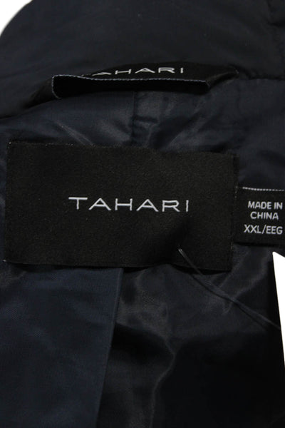 Tahari Womens Quilted Puffer Jacket Dark Blue High Neck Zip Polyester Size 2X