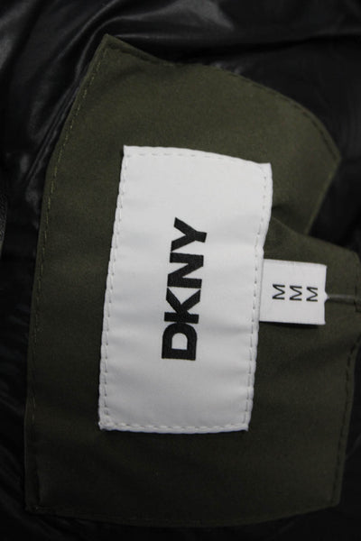 DKNY Women Army Green Quilted Puffer Parka Buckle High Neck Size M