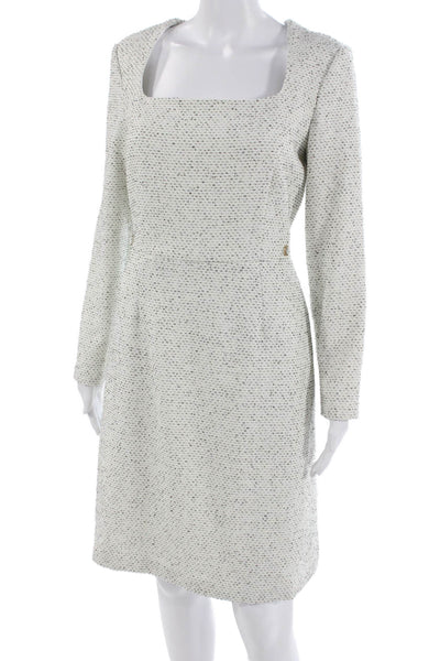 Donna Karan Womens Sheath Dress White Square Neck Long Sleeve Polyester Size 8