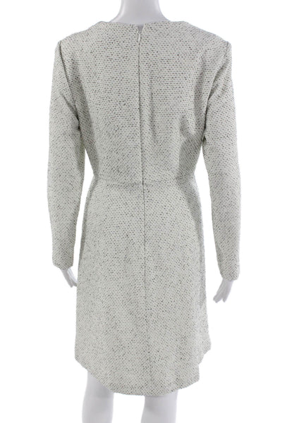 Donna Karan Womens Sheath Dress White Square Neck Long Sleeve Polyester Size 8