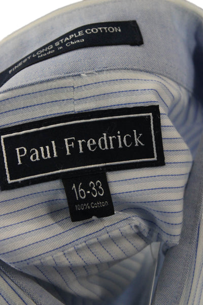 Paul Fredrick Mens Point Collar Striped Light Blue Cotton Dress Shirt Size 16