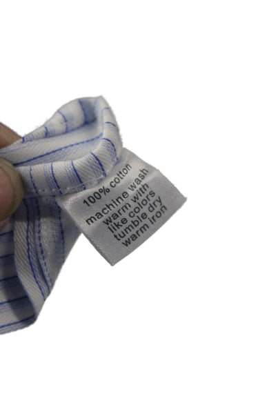 Paul Fredrick Mens Point Collar Striped Light Blue Cotton Dress Shirt Size 16