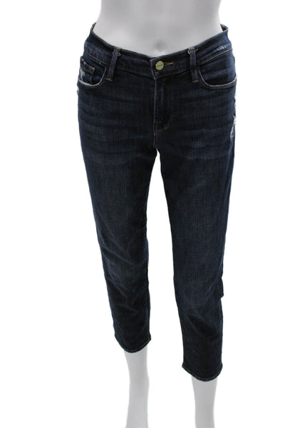 Frame Women Cropped Ankle Jeans Dark Blue Mid Rise Button Size 25
