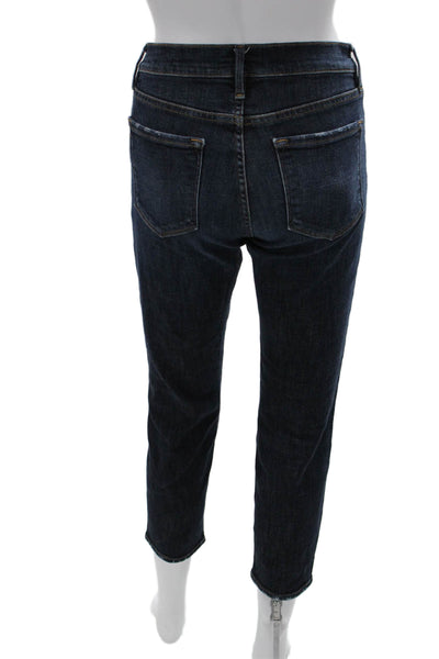 Frame Women Cropped Ankle Jeans Dark Blue Mid Rise Button Size 25