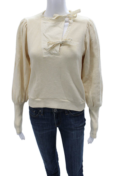 Ulla Johnson Women Beige Cotton Long Sleeve Tie Blouse Size PP