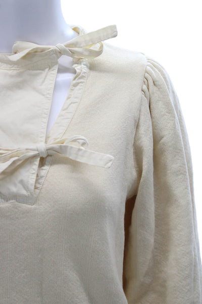 Ulla Johnson Women Beige Cotton Long Sleeve Tie Blouse Size PP