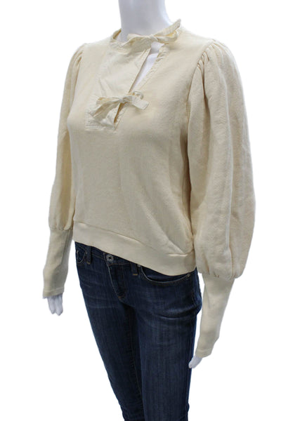 Ulla Johnson Women Beige Cotton Long Sleeve Tie Blouse Size PP