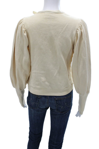 Ulla Johnson Women Beige Cotton Long Sleeve Tie Blouse Size PP