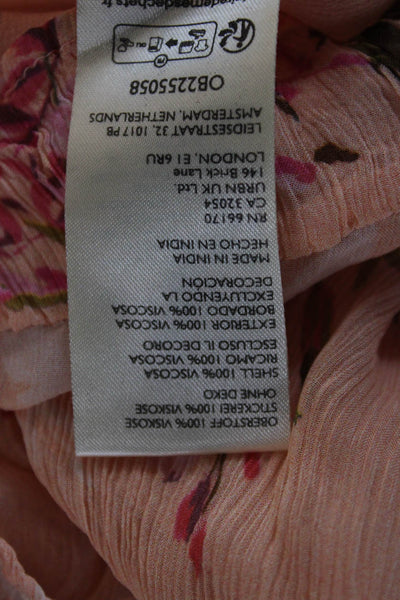 Free People Women Tunic Pink Floral Square Neck 3/4 Sleeve Drawstring Size S