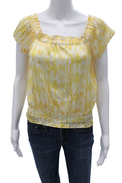 Ramy Brook Womens White Square Neck Short Sleeve Blouse Beach Polyester Size S
