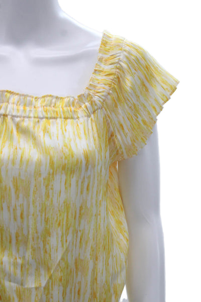 Ramy Brook Womens White Square Neck Short Sleeve Blouse Beach Polyester Size S