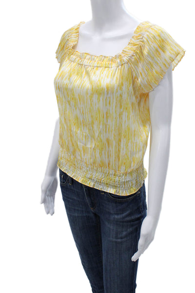 Ramy Brook Womens White Square Neck Short Sleeve Blouse Beach Polyester Size S