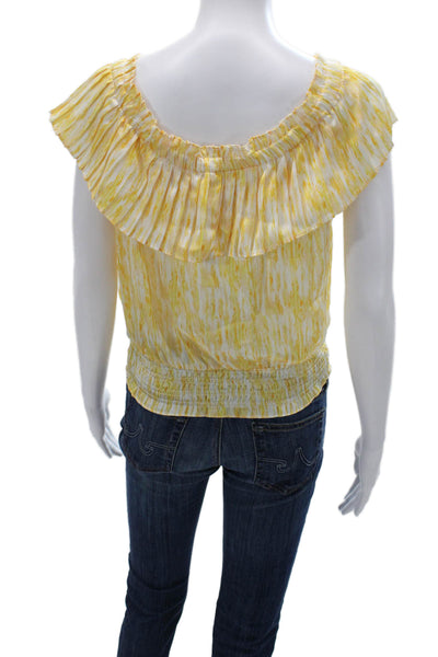 Ramy Brook Womens White Square Neck Short Sleeve Blouse Beach Polyester Size S
