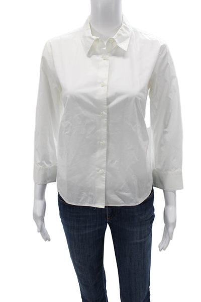 Lis Lareida Womens Collared White Cotton Blend Button-Up 3/4 Sleeve Size 36