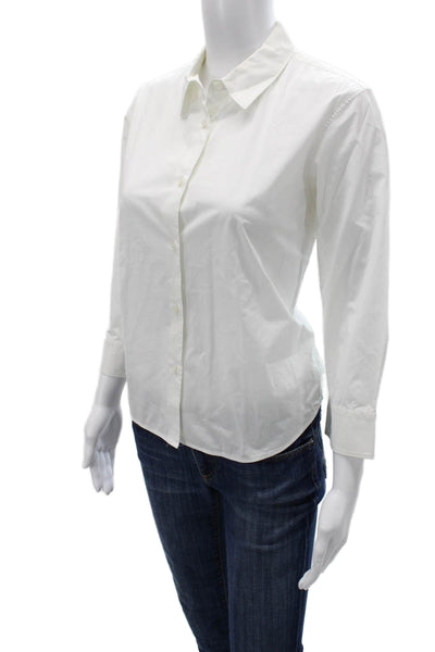 Lis Lareida Womens Collared White Cotton Blend Button-Up 3/4 Sleeve Size 36