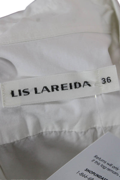 Lis Lareida Womens Collared White Cotton Blend Button-Up 3/4 Sleeve Size 36