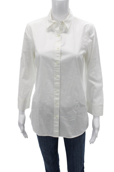 J Crew Women Collared Long Sleeve Button Up White Cotton Size S
