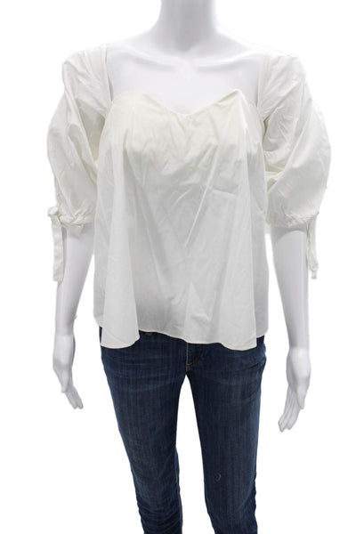 Caroline Constas Womens White Square Neck Peasant Blouse Short Sleeve Size S