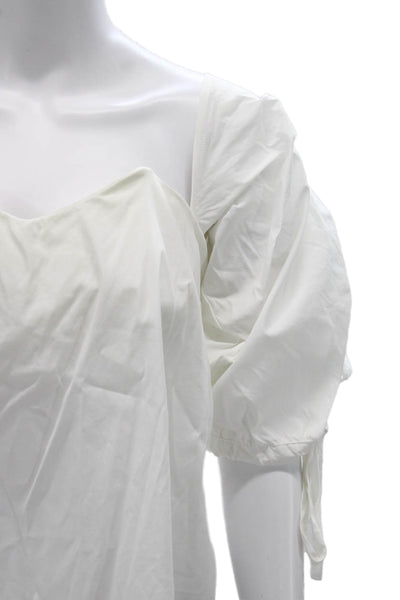 Caroline Constas Womens White Square Neck Peasant Blouse Short Sleeve Size S