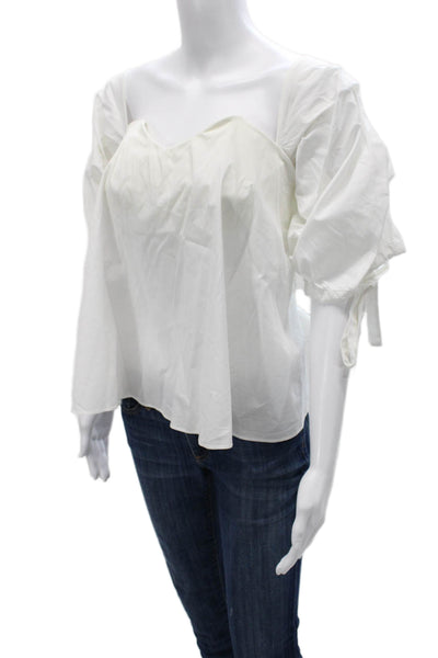 Caroline Constas Womens White Square Neck Peasant Blouse Short Sleeve Size S