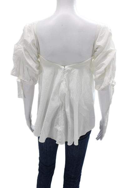 Caroline Constas Womens White Square Neck Peasant Blouse Short Sleeve Size S