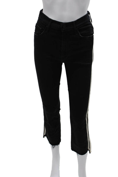 Mother Women High Waist Skinny Ankle Cropped Black Striped Jeans Size 26