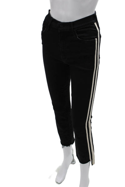 Mother Women High Waist Skinny Ankle Cropped Black Striped Jeans Size 26