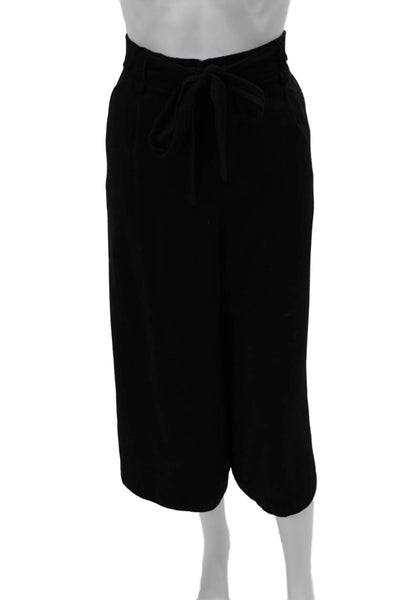 Zara Women Cropped Paperbag Pants Black Drawstring Polyester Blend Size L