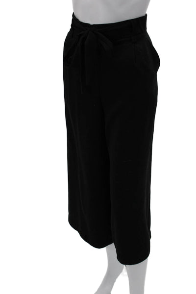 Zara Women Cropped Paperbag Pants Black Drawstring Polyester Blend Size L