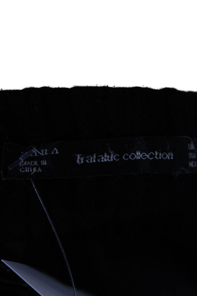 Zara Women Cropped Paperbag Pants Black Drawstring Polyester Blend Size L