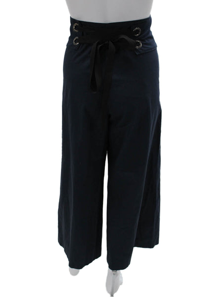 Zara Womens Dark Blue Cropped Paperbag Pants Polyester Size M