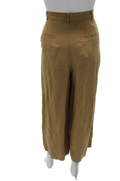 Zara Women Cropped Khakis Brown Polyester Blend Button Closure Inseam 24 Size L