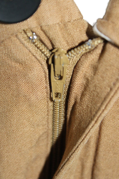 Zara Women Cropped Khakis Brown Polyester Blend Button Closure Inseam 24 Size L