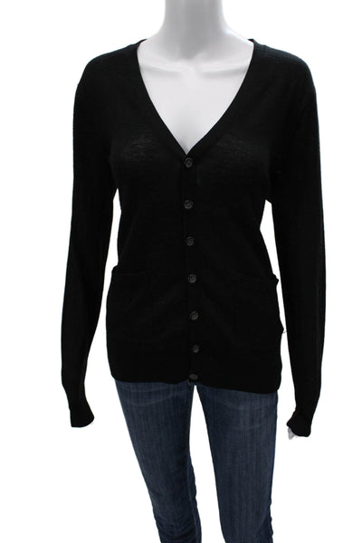 Neiman Marcus Unisex Black V-Neck Long Sleeve Cardigan Size M