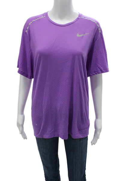 Nike Women Basic Jersey T-Shirt Purple Crew Neck Short Sleeve Cotton Size XL